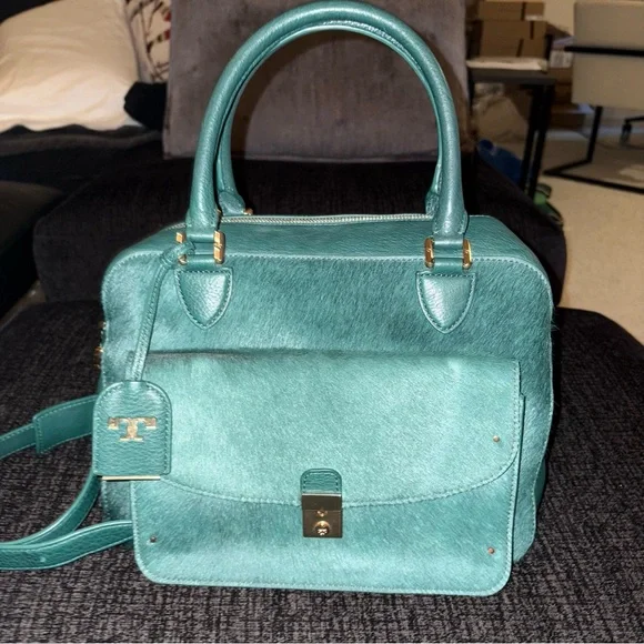 Tory Burch Priscilla Pony Hair Crossbody/Satchel Bag in Teal - Picture 3 of 16